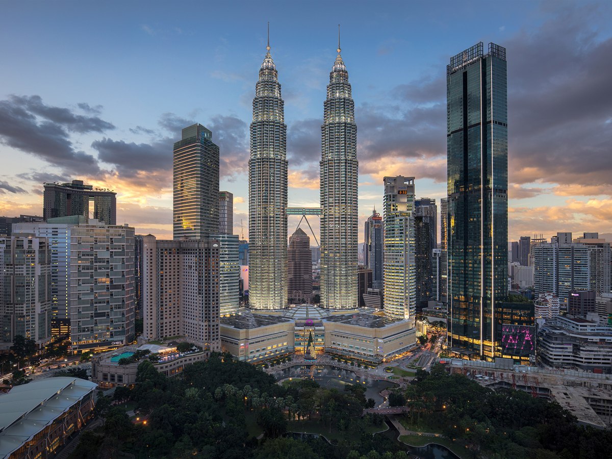 Petronas Twin Towers at dusk, Kuala Lumpur, Malaysia