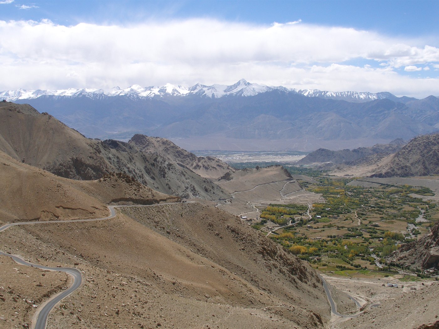 Indus River valley below the mountains of Ladakh, North India