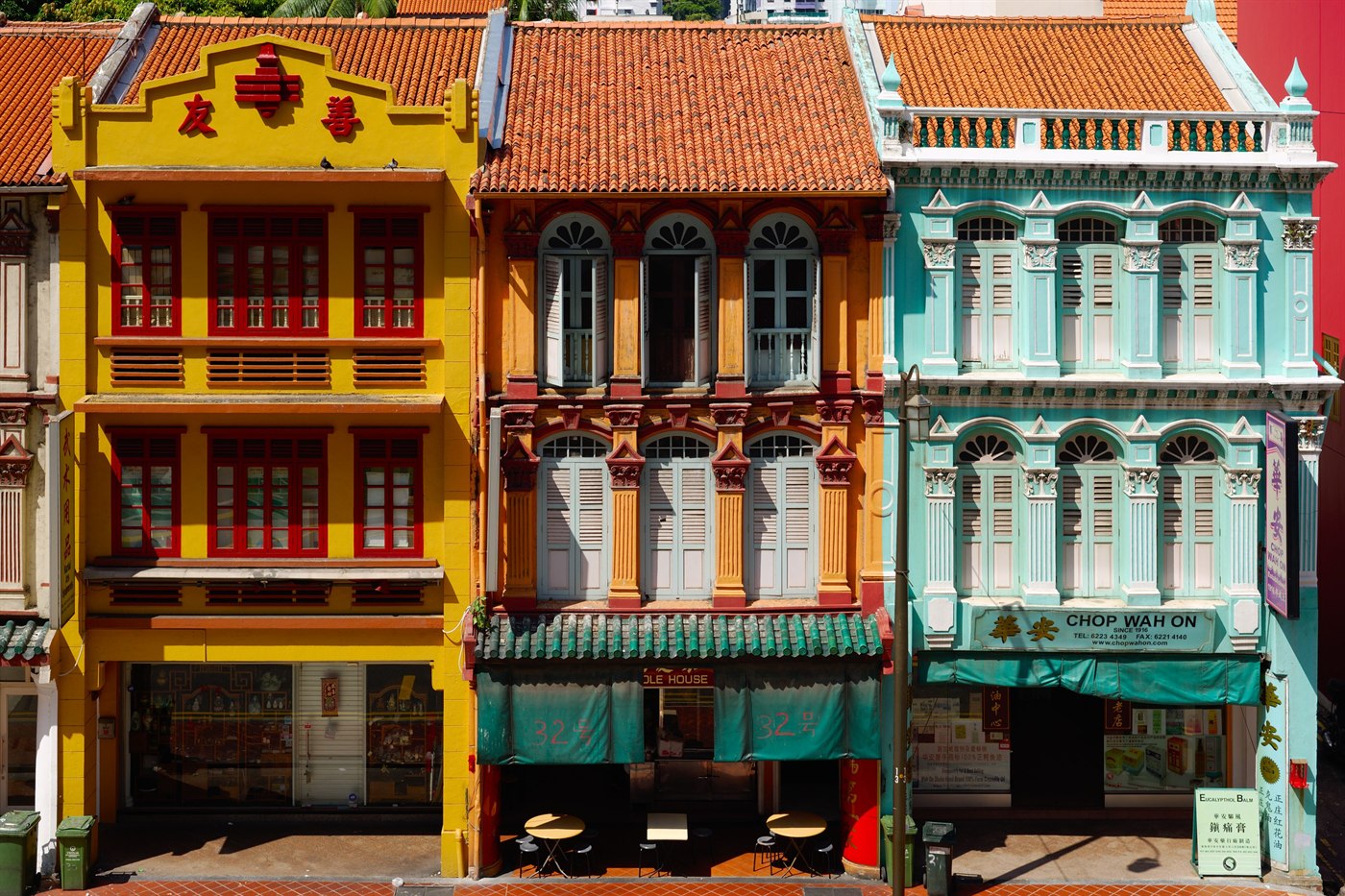 Colourful restored shophouses on Upper Cross Street in Chinatown, Singapore