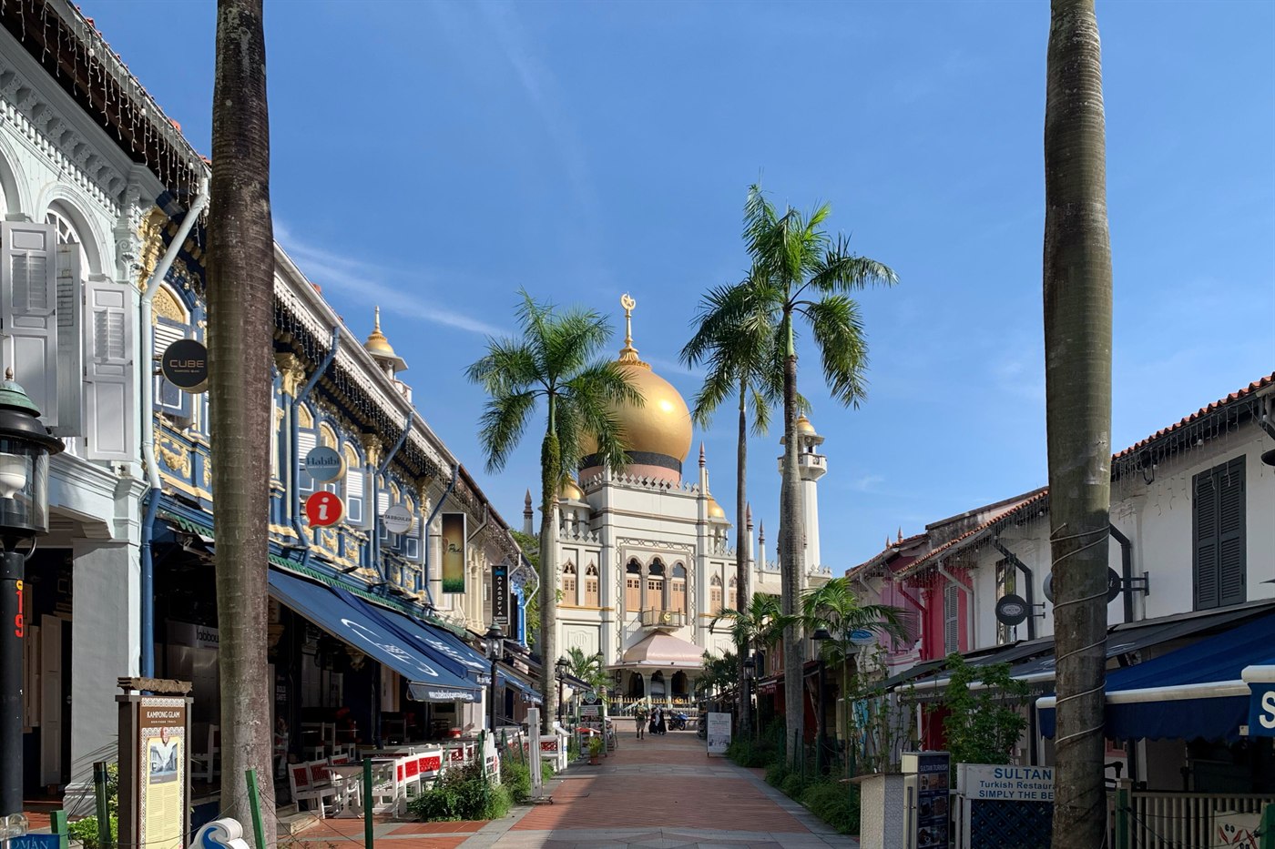 Haji Lane's mural-covered shophouses in the Kampong Glam district, Singapore