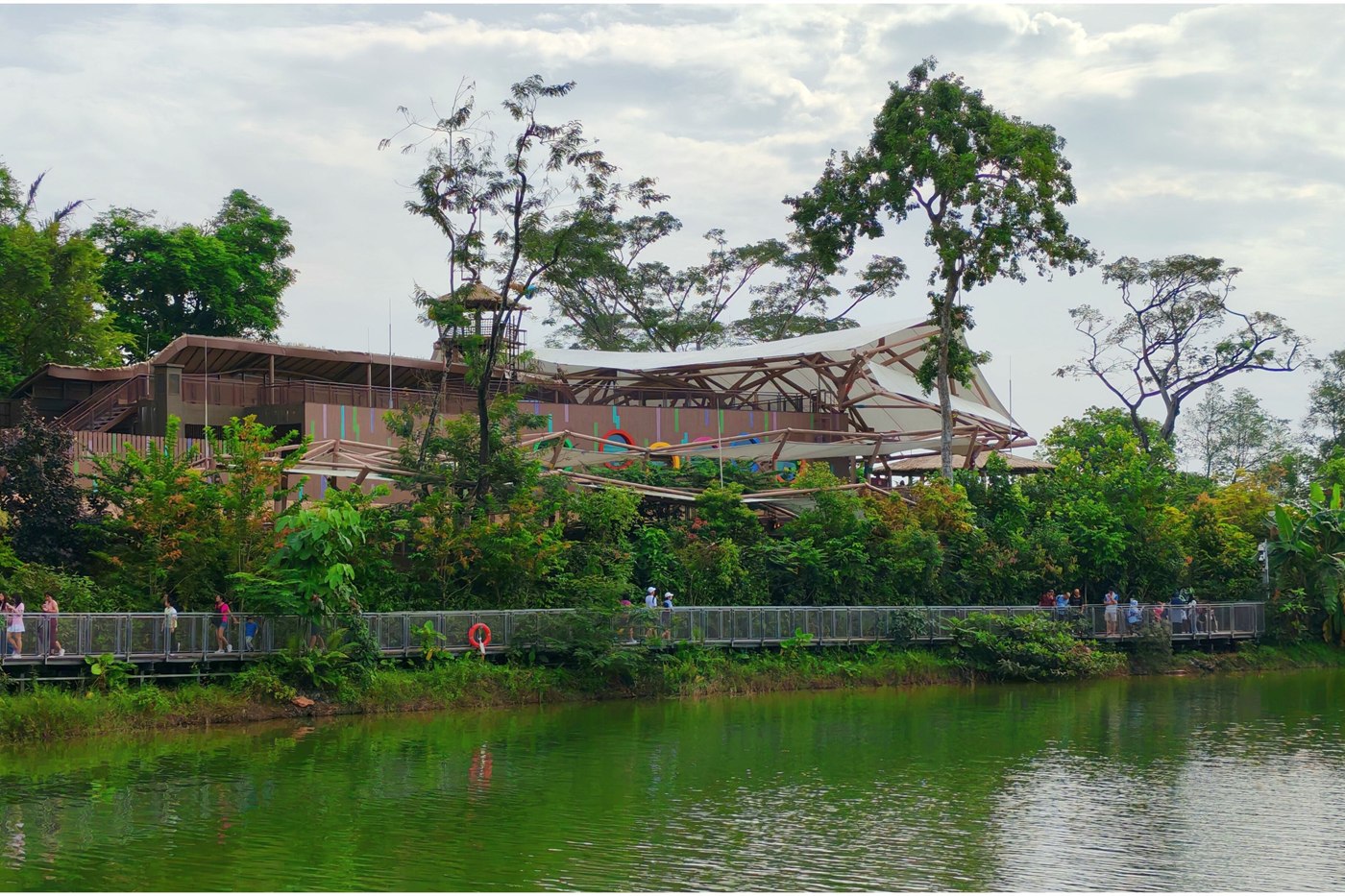 The boardwalk beside a lake at Mandai, next to Singapore Zoo