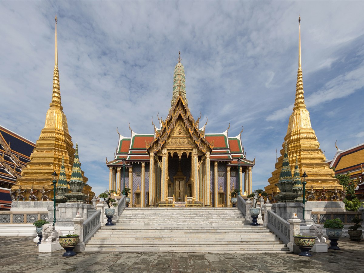The gilded spires of Wat Phra Kaew, Temple of the Emerald Buddha, inside Bangkok's Grand Palace