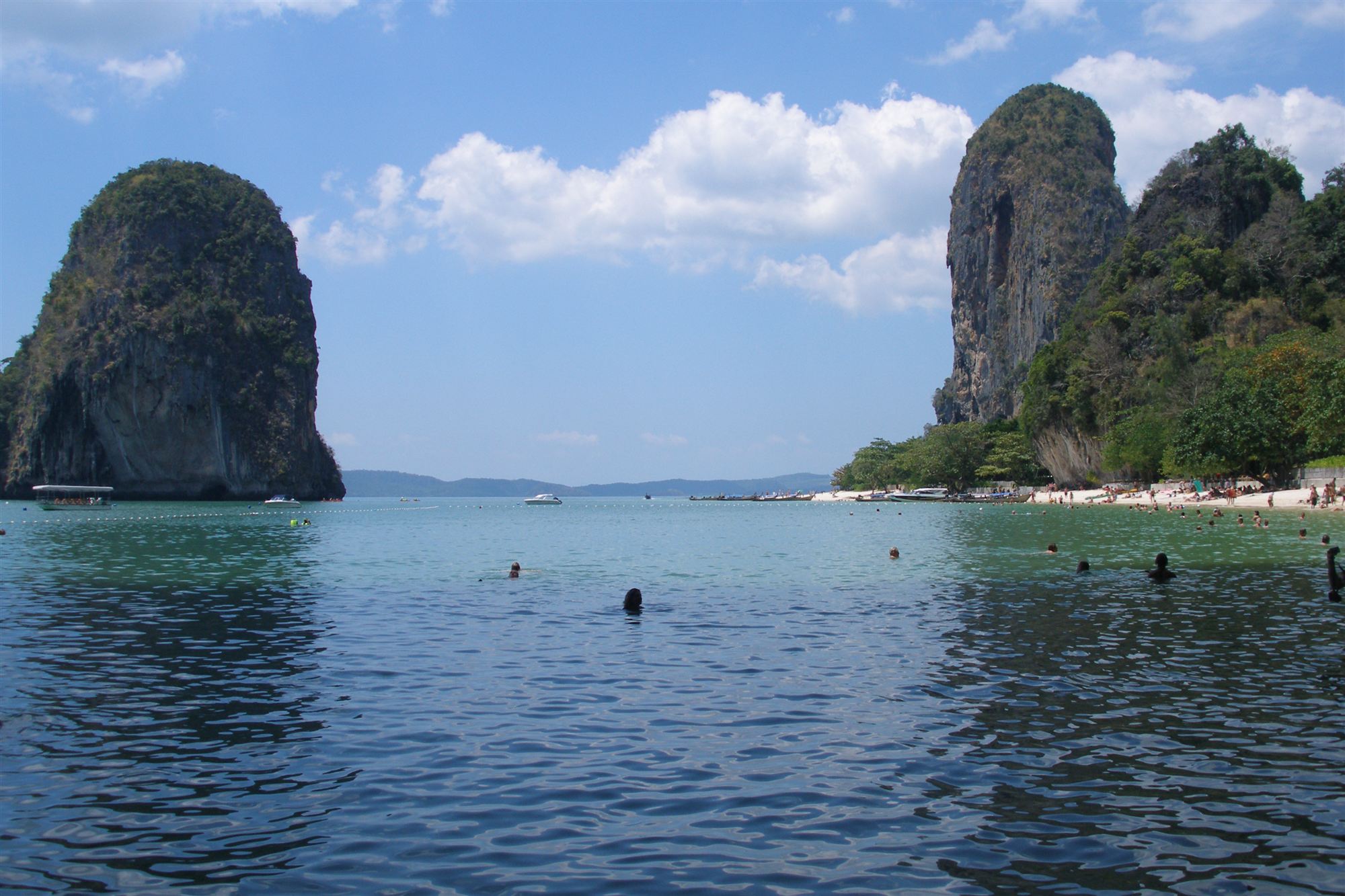 Limestone karst cliffs rising from the sea at Railay Beach, Krabi, Thailand