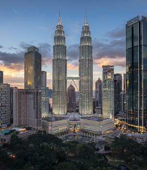 Petronas Twin Towers at dusk, Kuala Lumpur, Malaysia